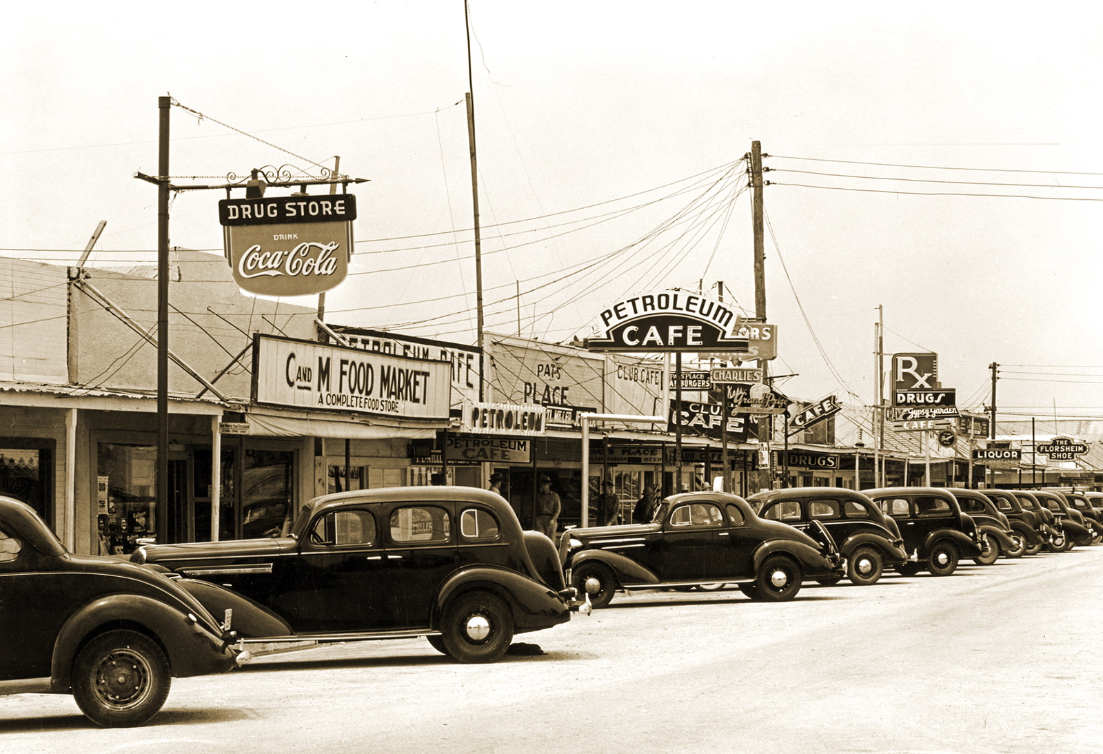 Main Street in Crane Texas in 1939