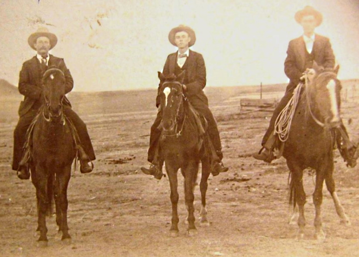 Three Cowboys on Horseback in Hall County Texas 1895