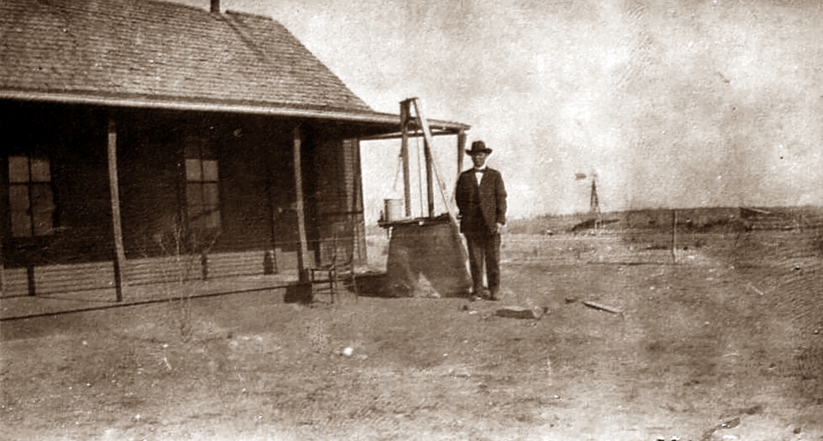 J.B. Harper in front of home in Hall County 1890's