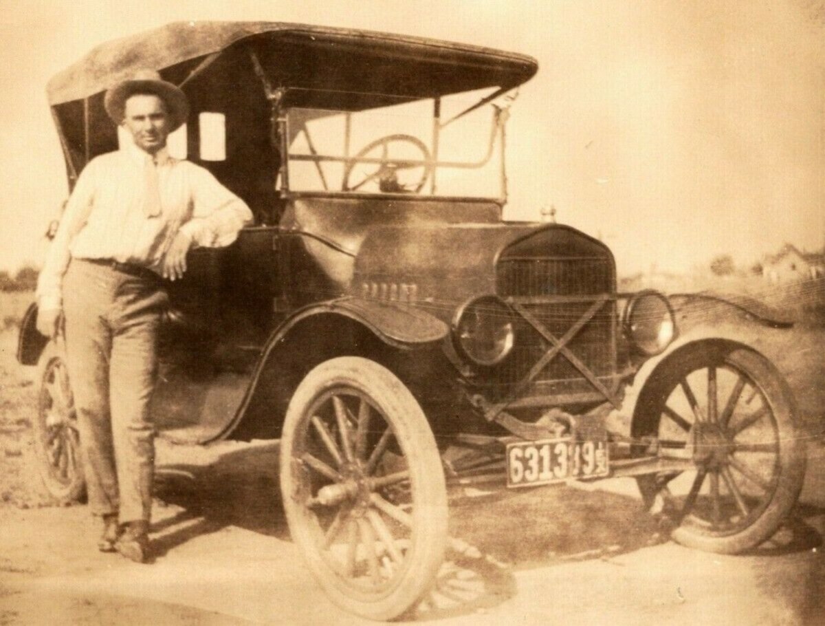 Man with Car in Tulia in 1920s