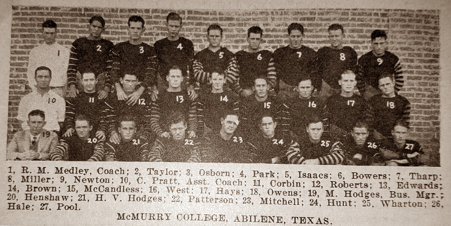 McMurray College Abilene Texas 1927 Football Team