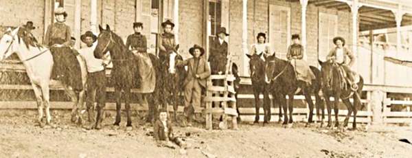 Men and Women on Horseback in Fort Stockton in 1800s