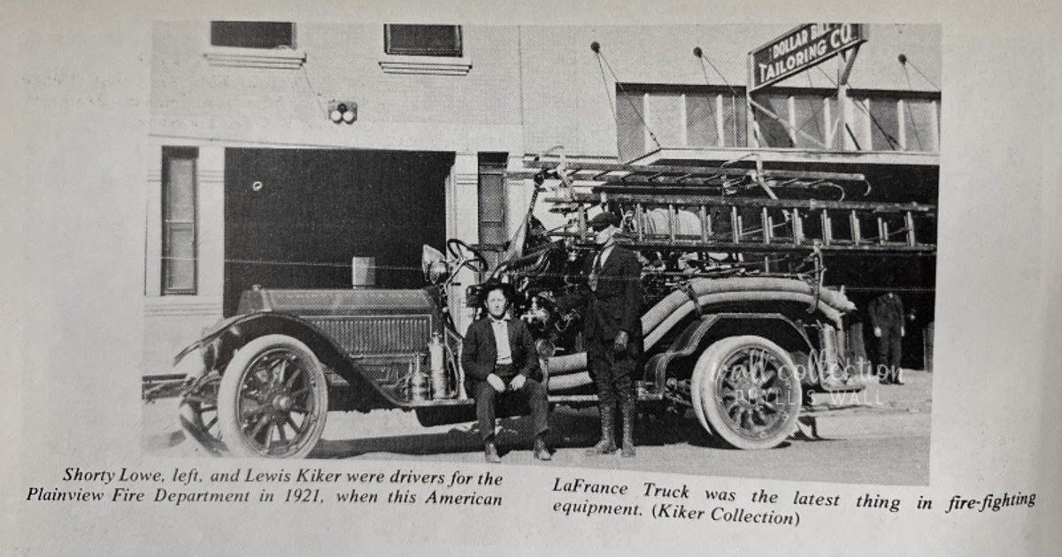 Plainview Fire Truck in 1921