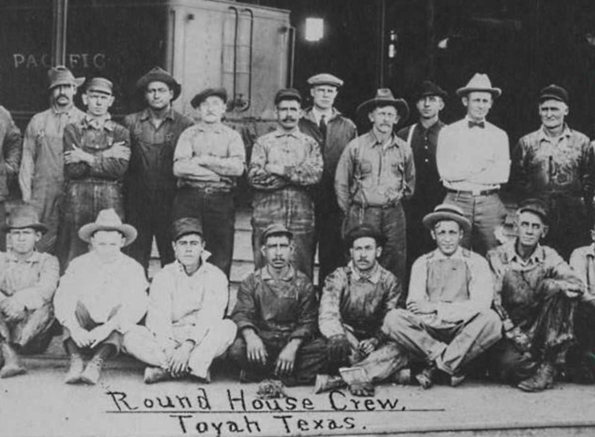 Railroad Round House Crew in Toyah Texas 1910