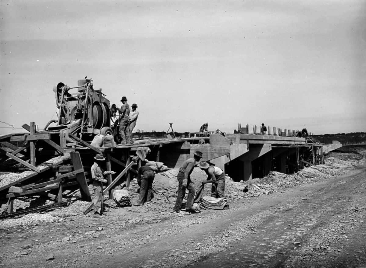 Road Workers Building a Bridge in Menard County in 1940