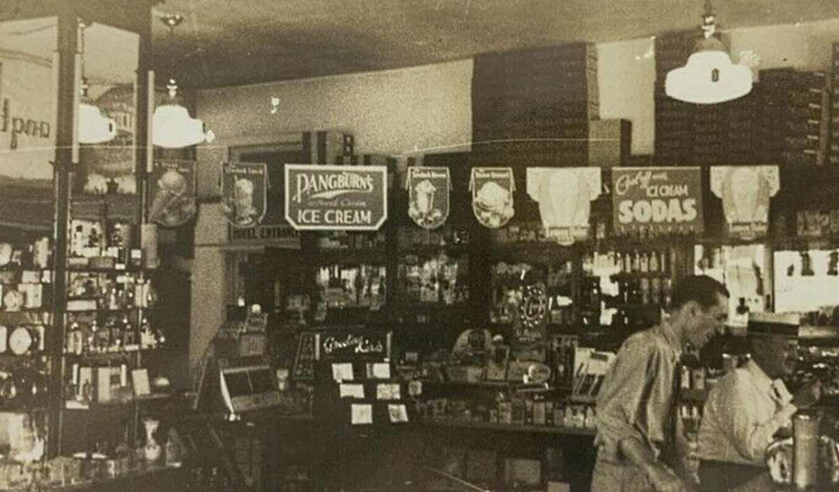 Sanders Drug Store Interior in Pecos Texas 1930s