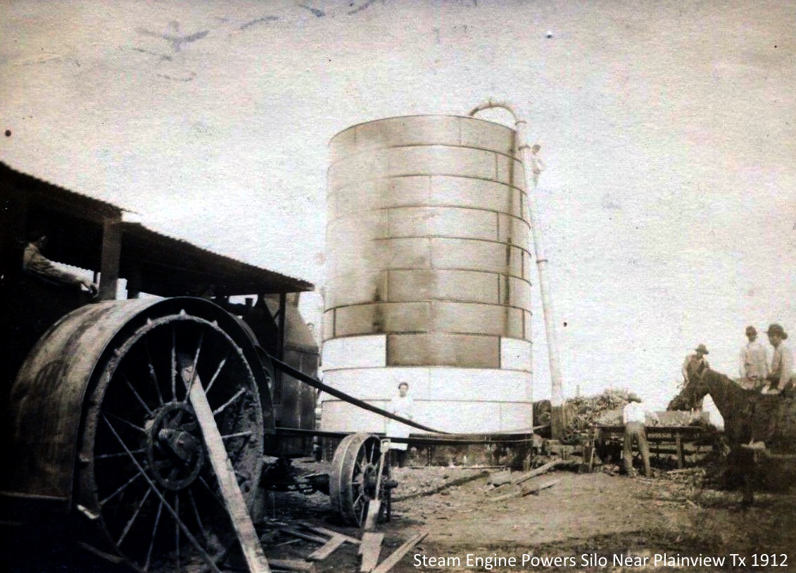 Early Tractor Fills Silo Near Plainview Texas in 1912