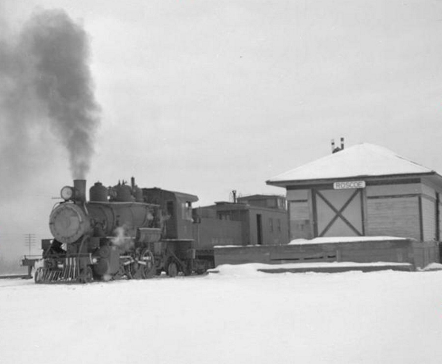 Steam Locomotive in Roscoe Texas Depot in 1950